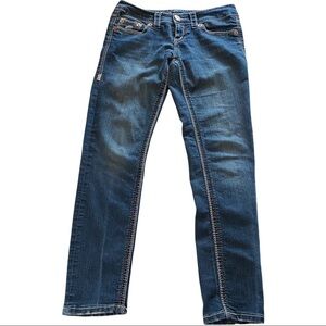 Seven7 Skinny Medium Wash Denim Light Fading Thick Stitch Embroidered Jeans 4x30
